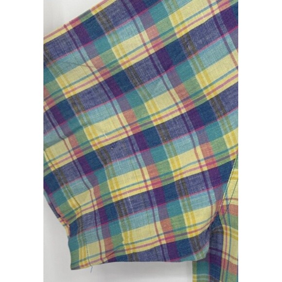 Vintage 90s Guess Jeans Pastel Plaid Short Sleeve Button Up USA Made VTG Shirt - Picture 6 of 6